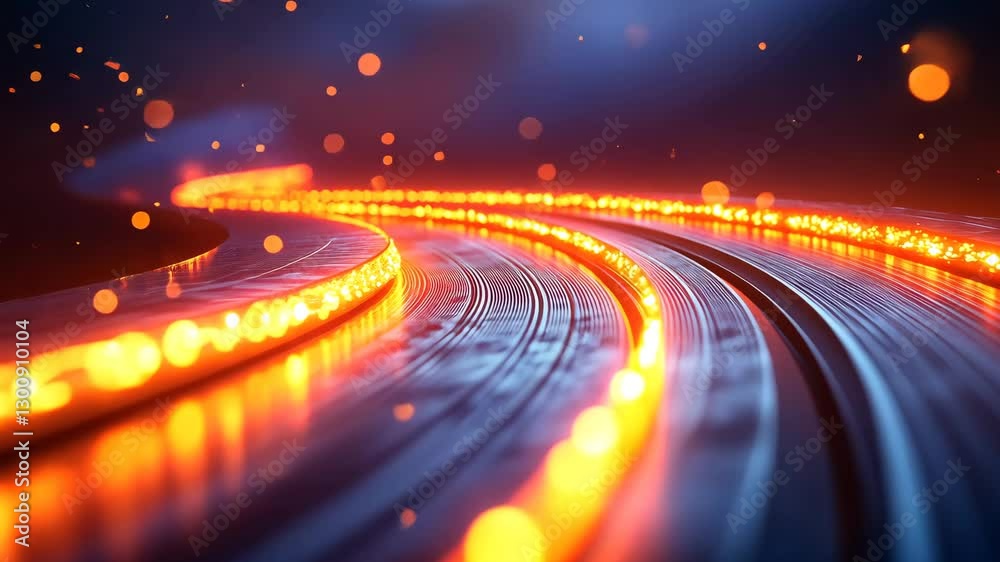 Wall mural dynamic curved pathway illuminated by vibrant orange lights in a futuristic setting