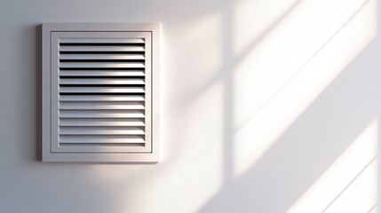 Obraz premium A close-up view of a white air vent on a wall with sunlight casting shadows across it.