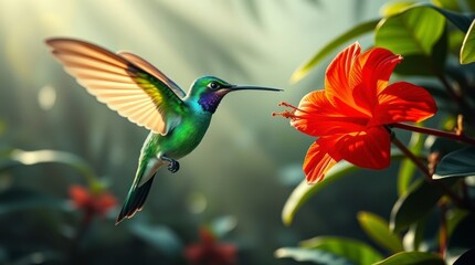 Hummingbird and Flower Vibrant Nature Photography