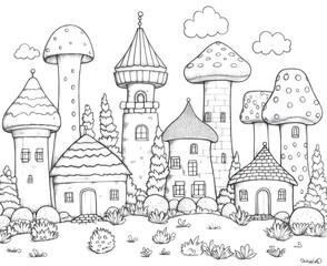 Coloring book for kids, coloring fairytale houses.