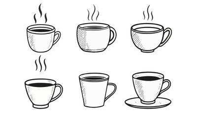 Hand-Drawn Coffee Cup Vector Collection,Minimalist Sketch Style