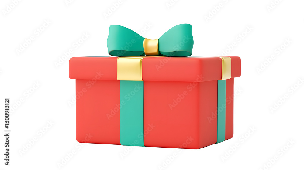 Aufkleber vibrant 3d cartoon of a red gift box wrapped with a shiny golden ribbon and a neatly tied bow isolat