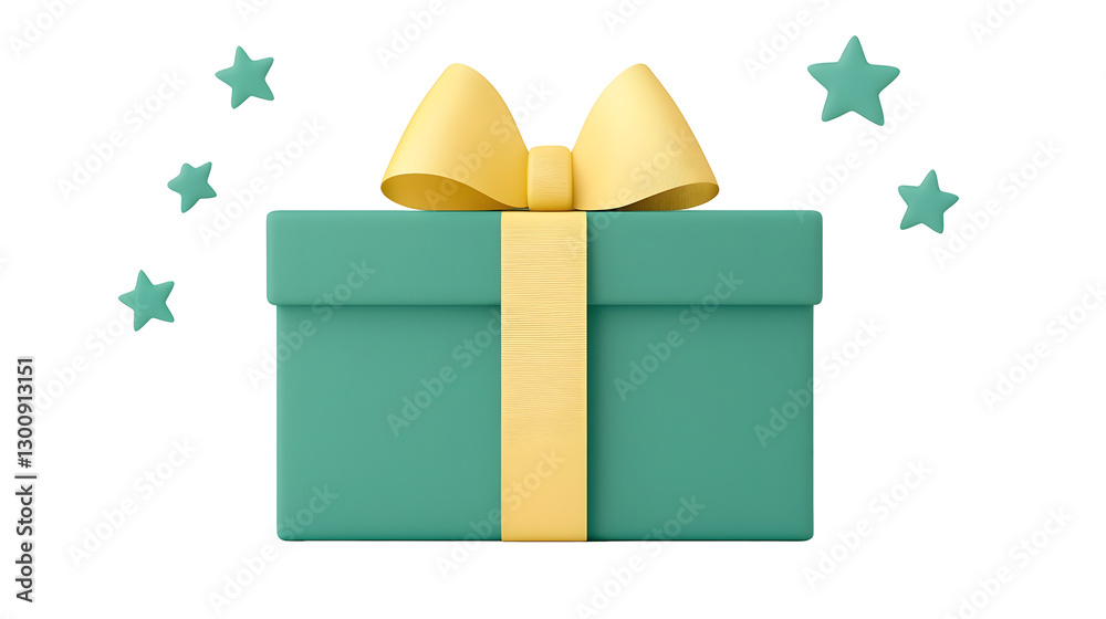 Poster Vibrant 3D cartoon of a red gift box wrapped with a shiny golden ribbon and a neatly tied bow isolated on a transparent background in a cutout style