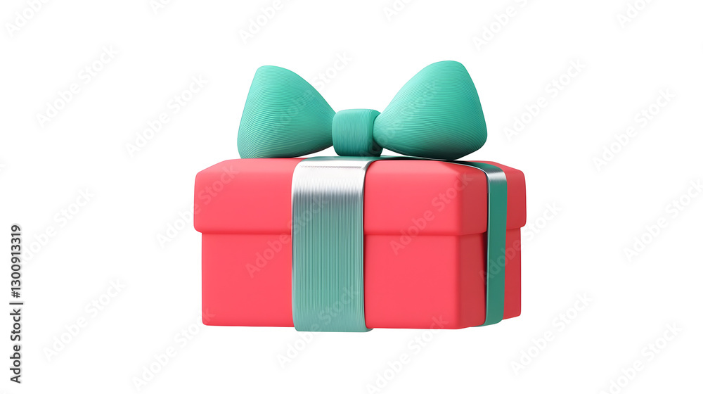 Poster Elegant 3D rendering of a deep red present with a luxurious silver bow creating a festive and sophisticated look  Presented on a transparent background in a cutout format