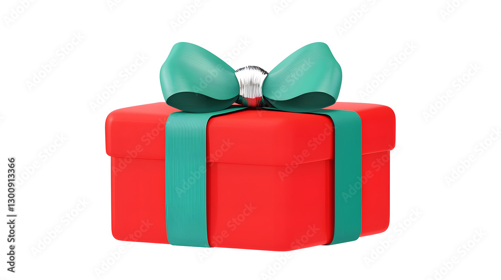 Poster Elegant 3D rendering of a deep red present with a luxurious silver bow creating a festive and sophisticated holiday or look  Transparent background cutout format