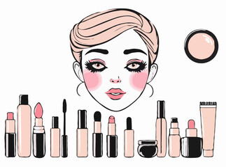 Makeup Tutorial Background: Beauty Products Illustration