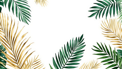 Watercolor Tropical Leaves Border with Green and Orange Foliage Design