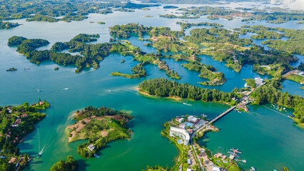 Aerial View of the Stunning Lakes and Islands of Guatape, Antioquia, Colombia