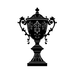 Fototapeta premium Antique silver sports winner cup silhouette isolated on white background