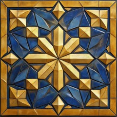 Intricate Geometric Tile Design Featuring Blue and Gold Patterns in Modern Decor Setting