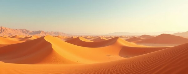 Desolate landscape with vast desert sand dunes, isolation, arid land