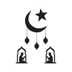 islamic religion festival eid mubarak typography calligraphy silhouette vector design illustrations