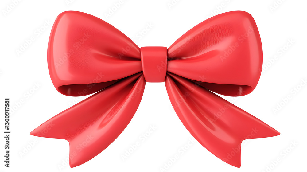 Aufkleber Elegant 3D rendering of a luxurious red satin bow with a glossy finish tied neatly in a symmetrical shape  The bow is set against a transparent background presented in a cutout format