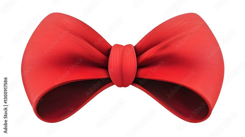 Poster Silky Red Ribbon Bow with Smooth Curves and Folds in 3D Cartoon on Transparent Background in Cutout Style