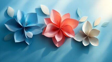 Naklejka premium Minimalist 3D paper flower designs with subtle shadows on a flat surface 