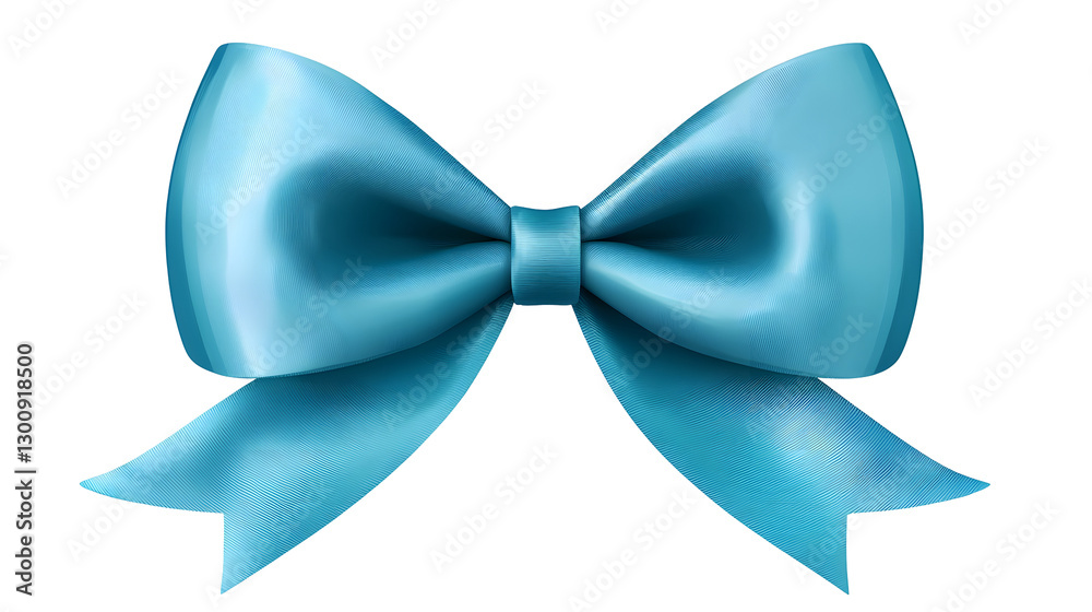 Poster elegant luxurious blue satin bow on transparent background 3d render symmetrical glossy ribbon knot 