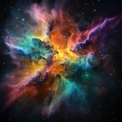 Colorful Nebula Displays Vibrant Hues in the Depths of the Universe Surrounded by Distant Stars and Celestial Phenomena