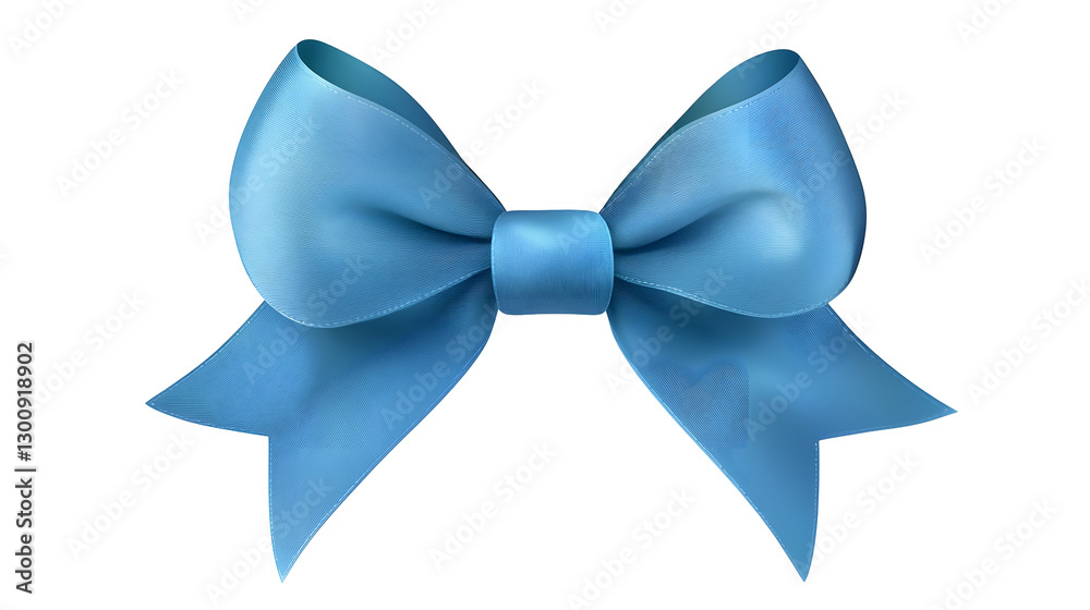 Poster playful 3d of a bright blue ribbon bow with subtle shadow details and a smooth satin effect isolated