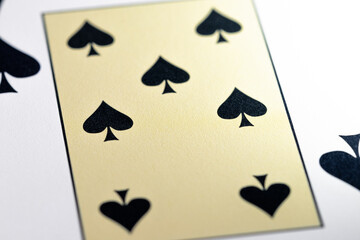 Seven of Spades card close-up. The suit of Spades on a playing card