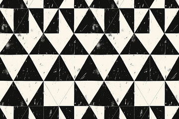 An abstract seamless black and white triangle geometric pattern, creating a highly symmetrical and balanced design
