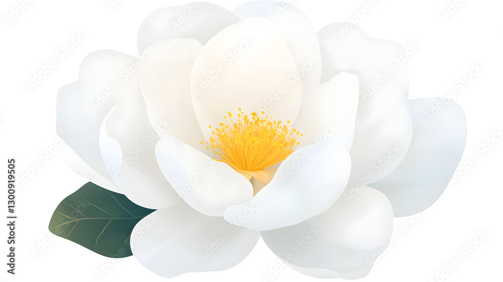 Aufkleber Elegant and 3D Rendering of a Blooming White Flower with Subtle Shadows and a Gentle Glow  Transparent Background and Cutout Format Allowing for Versatile Use in Design and Advertising