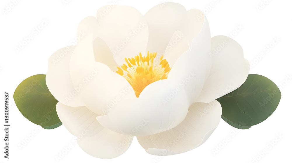 Poster Elegant 3D Rendering of a Blooming White Flower with Subtle Shadows and a Gentle Glow  Transparent Background Cutout Format
