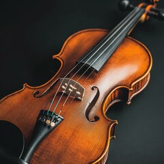 Fototapeta premium Beautiful Wooden Violin on a Dark Background Showcasing Intricate Craftsmanship and Artistry