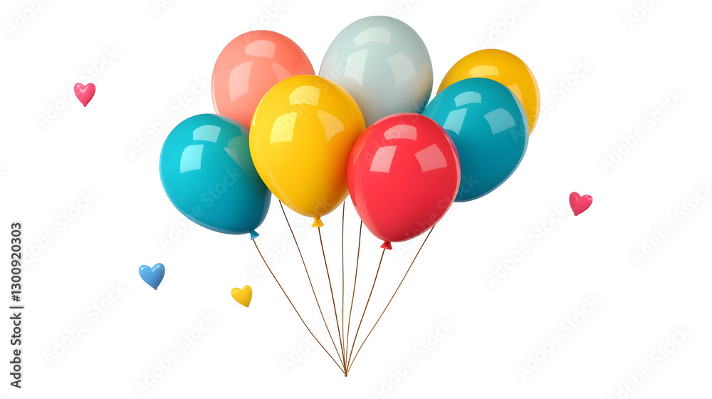 Aufkleber Vibrant Colorful Balloons Floating Gracefully with Glossy Reflections and Shading   3D Cartoon on Transparent Background in Cutout Style