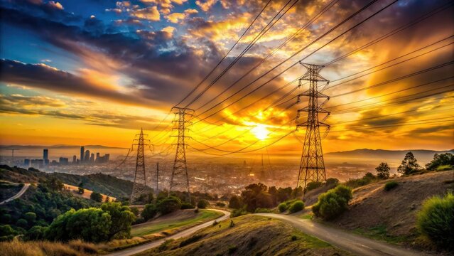 Los Angeles Ascot Hills Park Power Lines Urban Exploration Photography - Dramatic Sunset Landscape