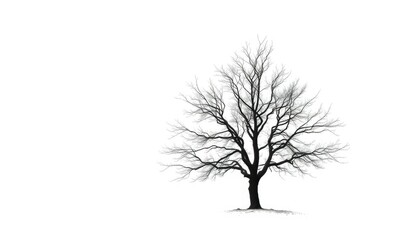 Fototapeta premium Lone deciduous tree, stark branches against pure white, isolated, trunk