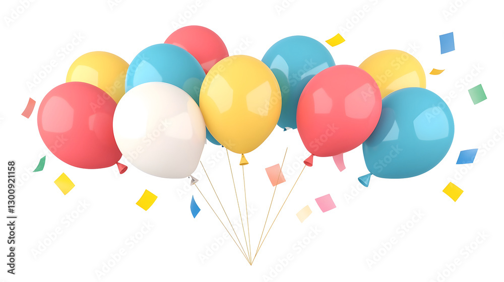 Poster elegant 3d of a playful cluster of multicolored balloons with a soft shine and slight translucency i