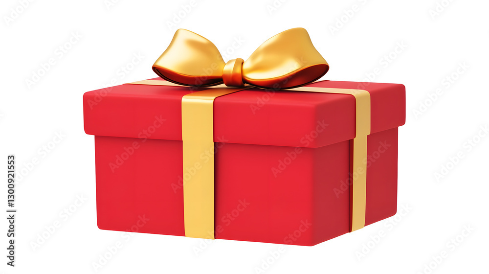 Poster vibrant red gift box wrapped with a silky golden ribbon and a neatly tied bow isolated on a transpar