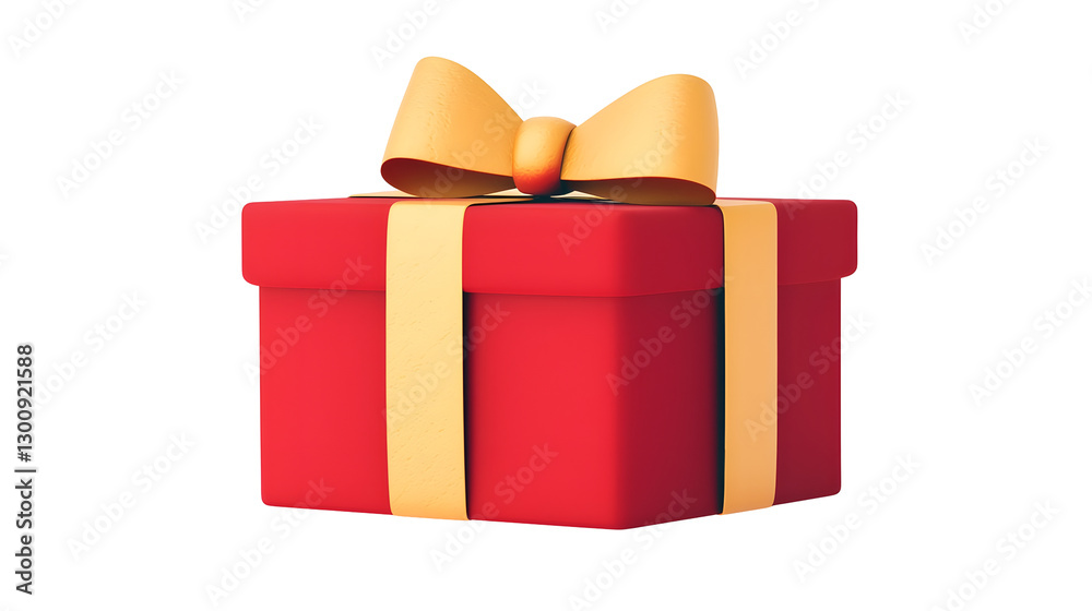 Poster vibrant red gift box wrapped with a silky golden ribbon and a neatly tied bow in a 3d cartoon with a