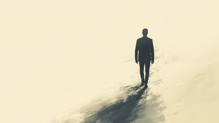 Stock illustration of a man's shadow with a simple background, showcasing the silhouette and capturing a sense of mystery, strength, and symbolism through the interplay of light and dark.