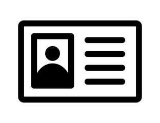 icon of an identification card with a photo and text lines representing an ID card employee badge or personal identification.