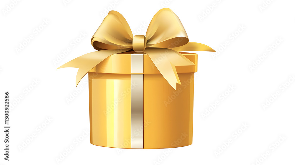 Poster Charming 3D golden gift box with a glossy silver bow featuring reflections and soft shadows for an elegant and luxurious product presentation  Transparent background in cutout format