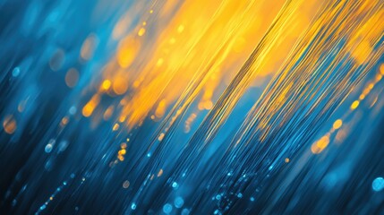 High-Quality Abstract Art: Speed of Light Visualized with Blue and Yellow Lines on a Blurred Background, in Ultra-HD Resolution.