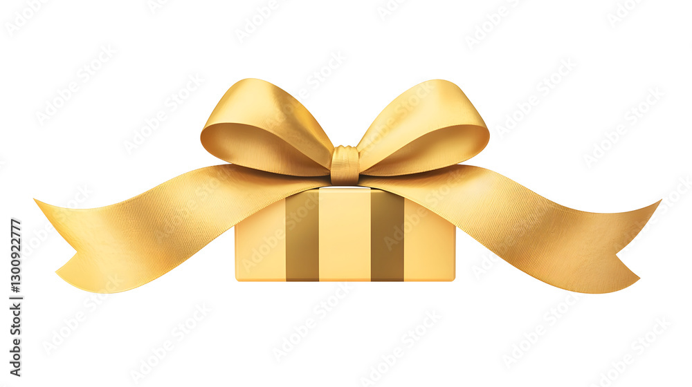 Poster playful 3d of a golden present decorated with a striped satin ribbon and slightly curled ends symbol