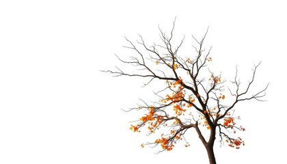 Single deciduous tree, stark branches against bright white, environment, autumn