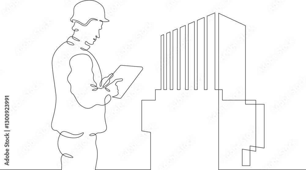 Poster continuous one line drawing it engineer and server. engineer services network equipment. computer te