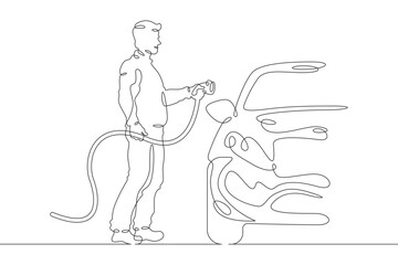 Continuous one line drawing electric vehicle charging. High technology. Clean energy. Electric transport.  One continuous line isolated minimal illustration.Not AI.