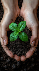 Close-up of hands nurturing a small plant symbolizing growth and sustainability in daily life