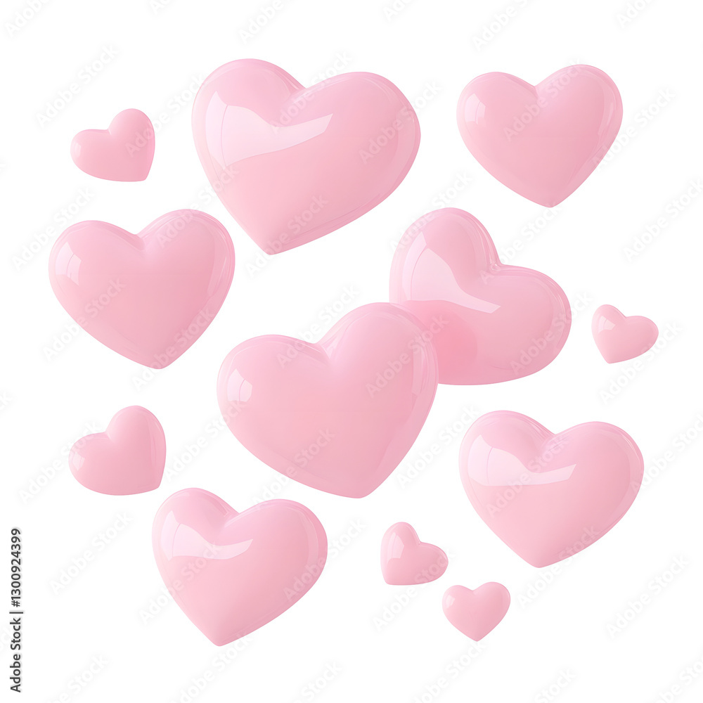 Aufkleber Charming 3D floating pink hearts in different sizes arranged dynamically as if drifting through the air symbolizing happiness love and emotional connection