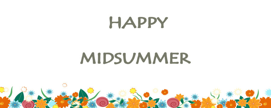 Vector Happy Midsummer banner with meadow fowers