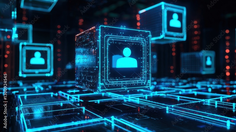Poster Digital Representation of User Profiles in a High-Tech Virtual Environment with Neon Glow and Data Network Elements