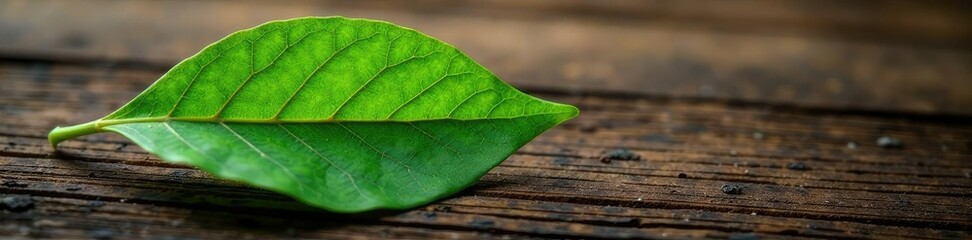 Obraz premium Single leaf with veins isolated on wood background, veins, natural, earthy