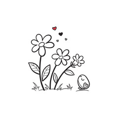 Abstract flowers and hearts valentine card