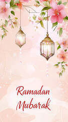 Naklejka premium Beautifully illustrated card featuring Ramadan celebration with water