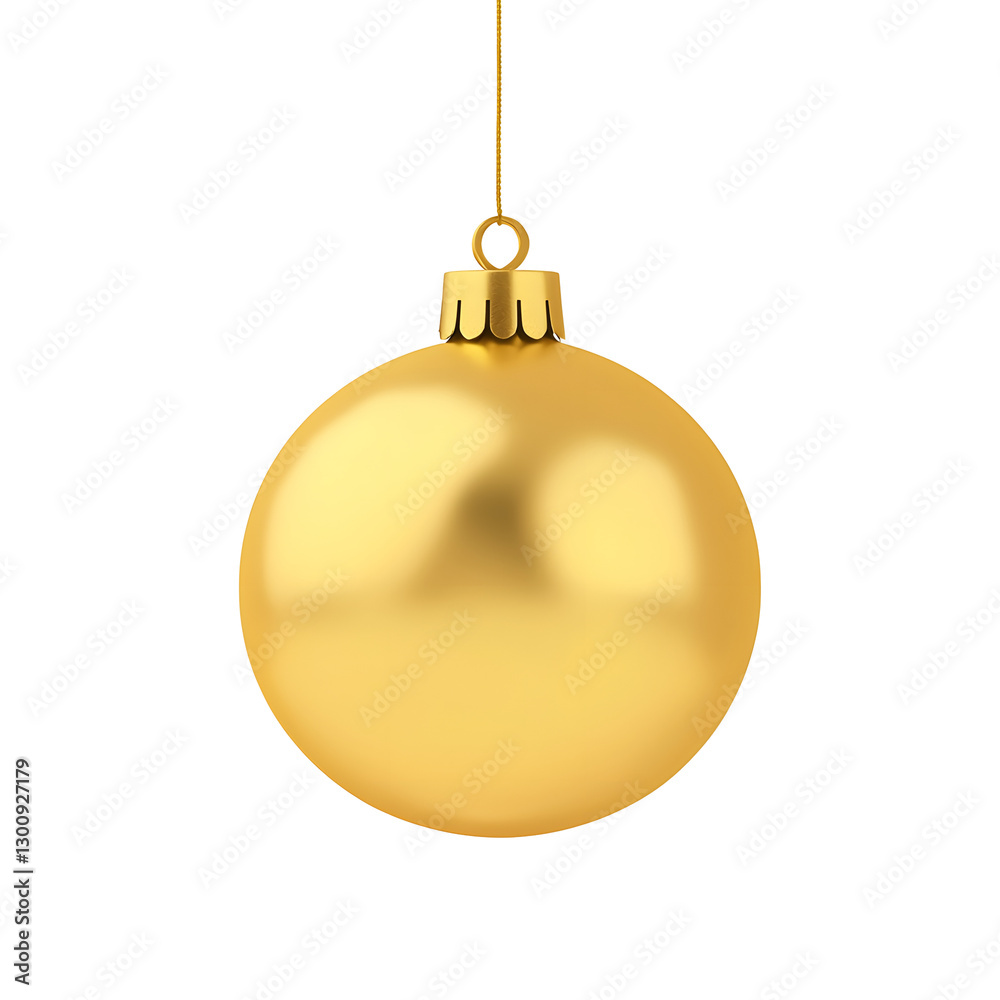Poster a 3d cartoon of a glossy golden christmas ball ornament with a shiny metallic cap displayed on a tra