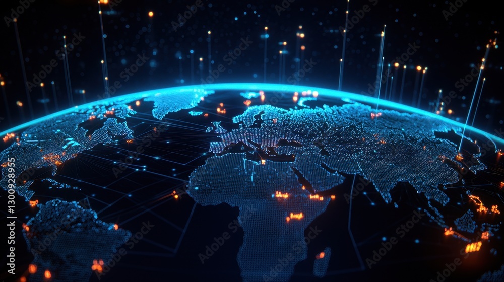 Poster futuristic digital earth with glowing lines of connection and data points representing global networ